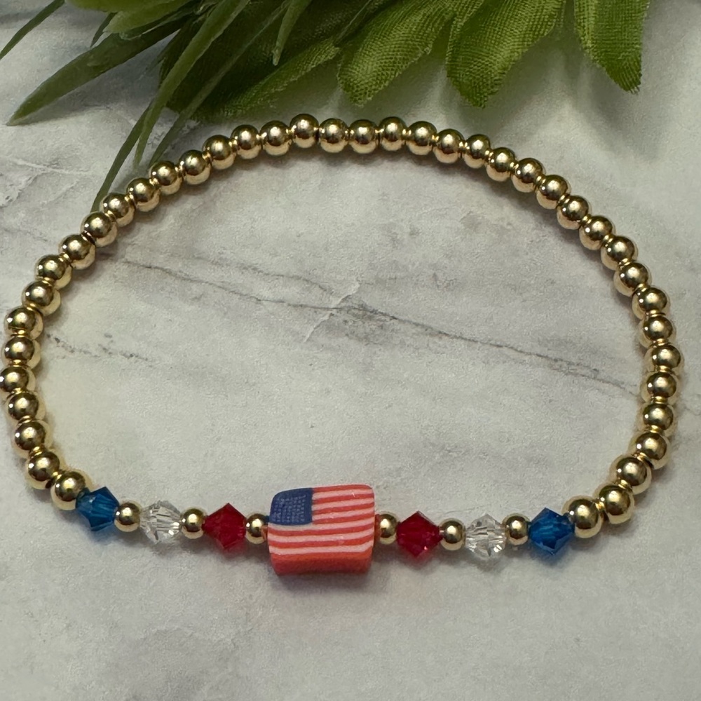 14kt Gold Plated American Flag Bracelet